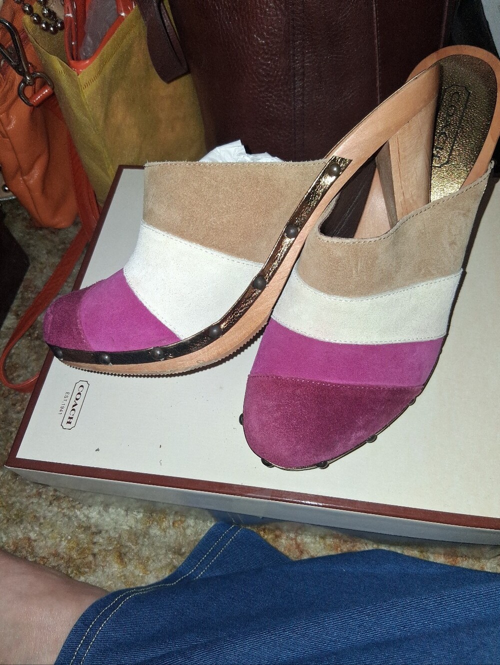 Coach Y2K Katy Patchwork WaveSuede Clog Mule - Pink/Tan/Beige Cream #tiktokviral - Picture 9 of 11